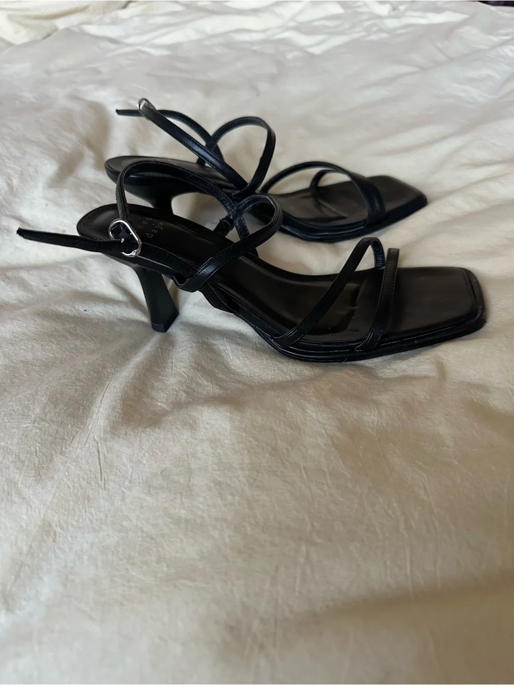 A New Day Black Strappy Square-Toe Mid Heels